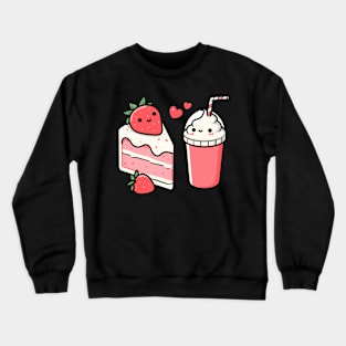 Kawaii Strawberry Cake and Ice Cream Milkshake in Love | Cute Kawaii Design for Couples Crewneck Sweatshirt